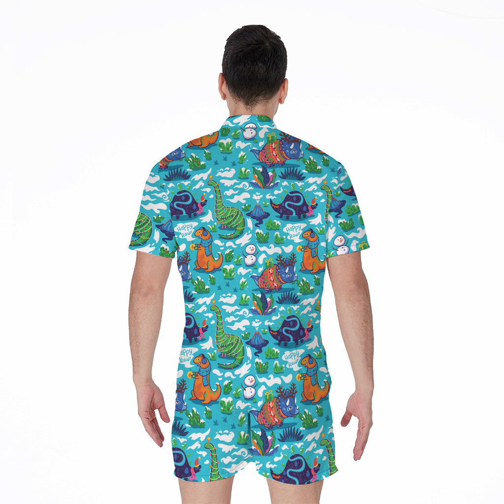 Xmas Dinosaur Pattern Print Men's Rompers
