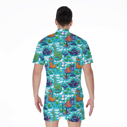 Xmas Dinosaur Pattern Print Men's Rompers