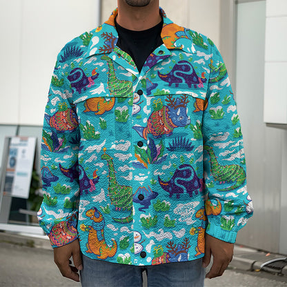 Xmas Dinosaur Pattern Print Men's Shirt Jacket
