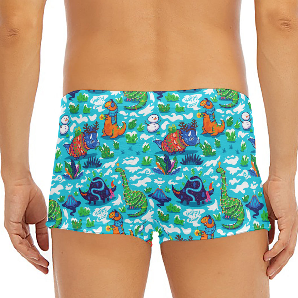 Xmas Dinosaur Pattern Print Men's Short Boxer Briefs