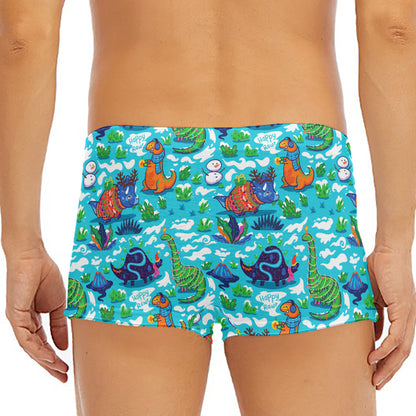 Xmas Dinosaur Pattern Print Men's Short Boxer Briefs
