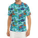 Xmas Dinosaur Pattern Print Men's Short Sleeve Rash Guard