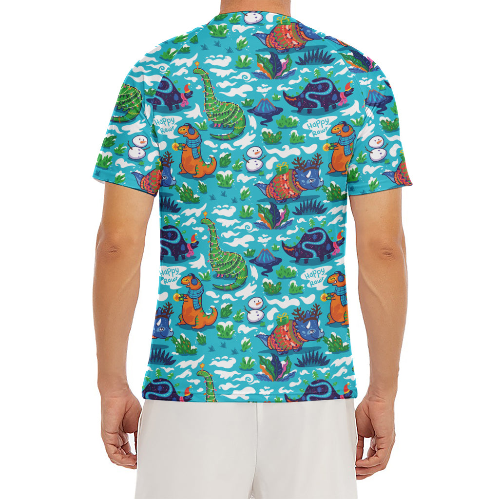 Xmas Dinosaur Pattern Print Men's Short Sleeve Rash Guard