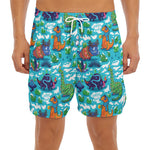 Xmas Dinosaur Pattern Print Men's Split Running Shorts