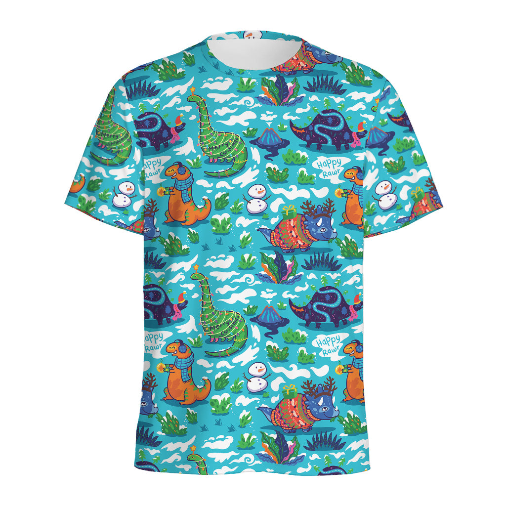 Xmas Dinosaur Pattern Print Men's Sports T-Shirt
