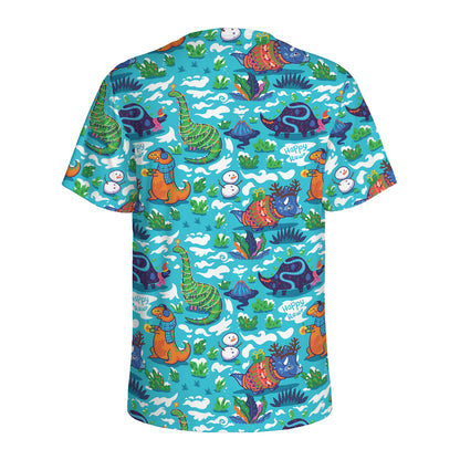 Xmas Dinosaur Pattern Print Men's Sports T-Shirt
