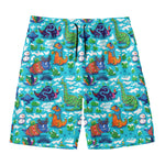 Xmas Dinosaur Pattern Print Men's Swim Trunks