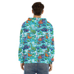 Xmas Dinosaur Pattern Print Men's Velvet Pullover Hoodie
