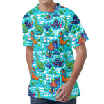 Xmas Dinosaur Pattern Print Men's Velvet T-Shirt