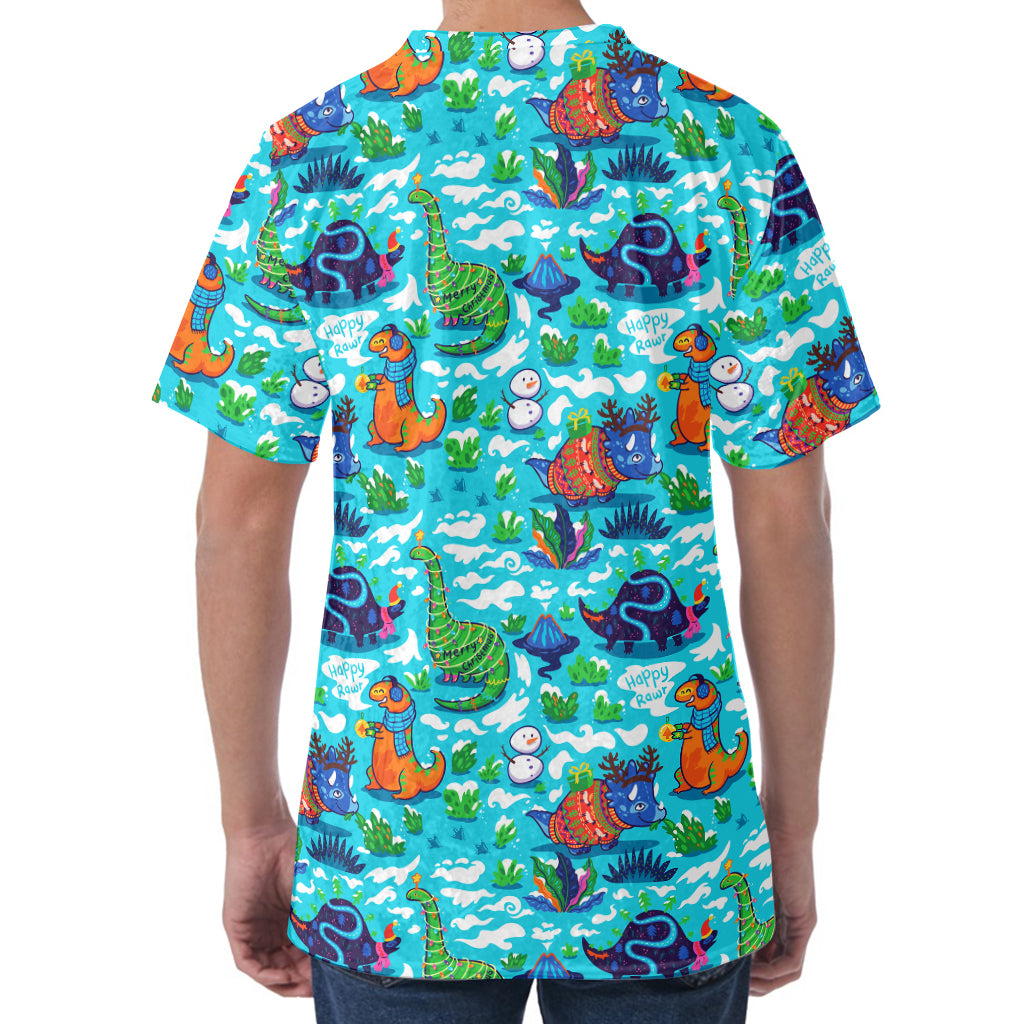 Xmas Dinosaur Pattern Print Men's Velvet T-Shirt