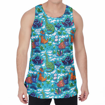 Xmas Dinosaur Pattern Print Men's Velvet Tank Top