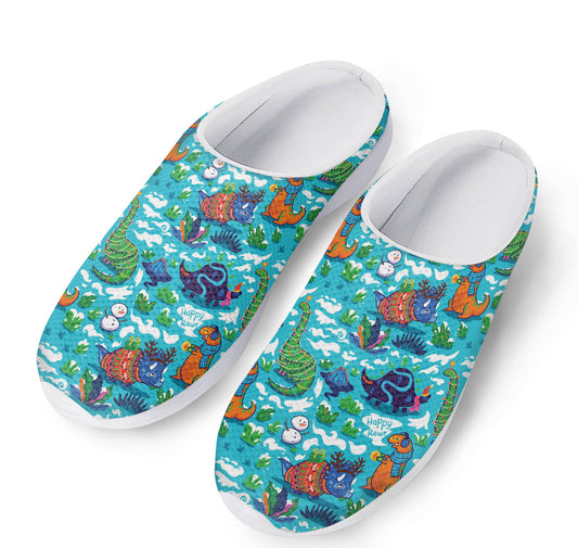 Xmas Dinosaur Pattern Print Mesh Casual Shoes