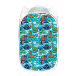 Xmas Dinosaur Pattern Print Mesh Laundry Hamper