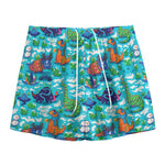Xmas Dinosaur Pattern Print Mesh Shorts