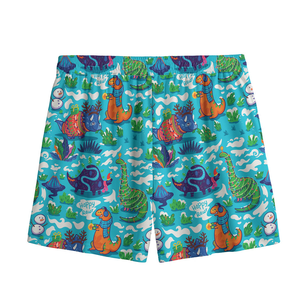 Xmas Dinosaur Pattern Print Mesh Shorts