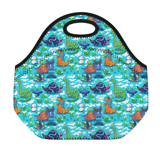 Xmas Dinosaur Pattern Print Neoprene Lunch Bag