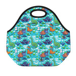 Xmas Dinosaur Pattern Print Neoprene Lunch Bag