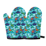 Xmas Dinosaur Pattern Print Oven Mitts