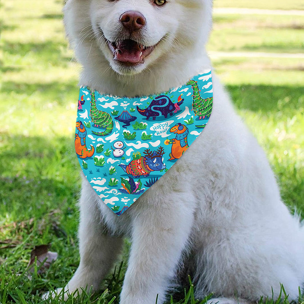 Xmas Dinosaur Pattern Print Over The Collar Dog Bandana