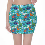 Xmas Dinosaur Pattern Print Pencil Mini Skirt