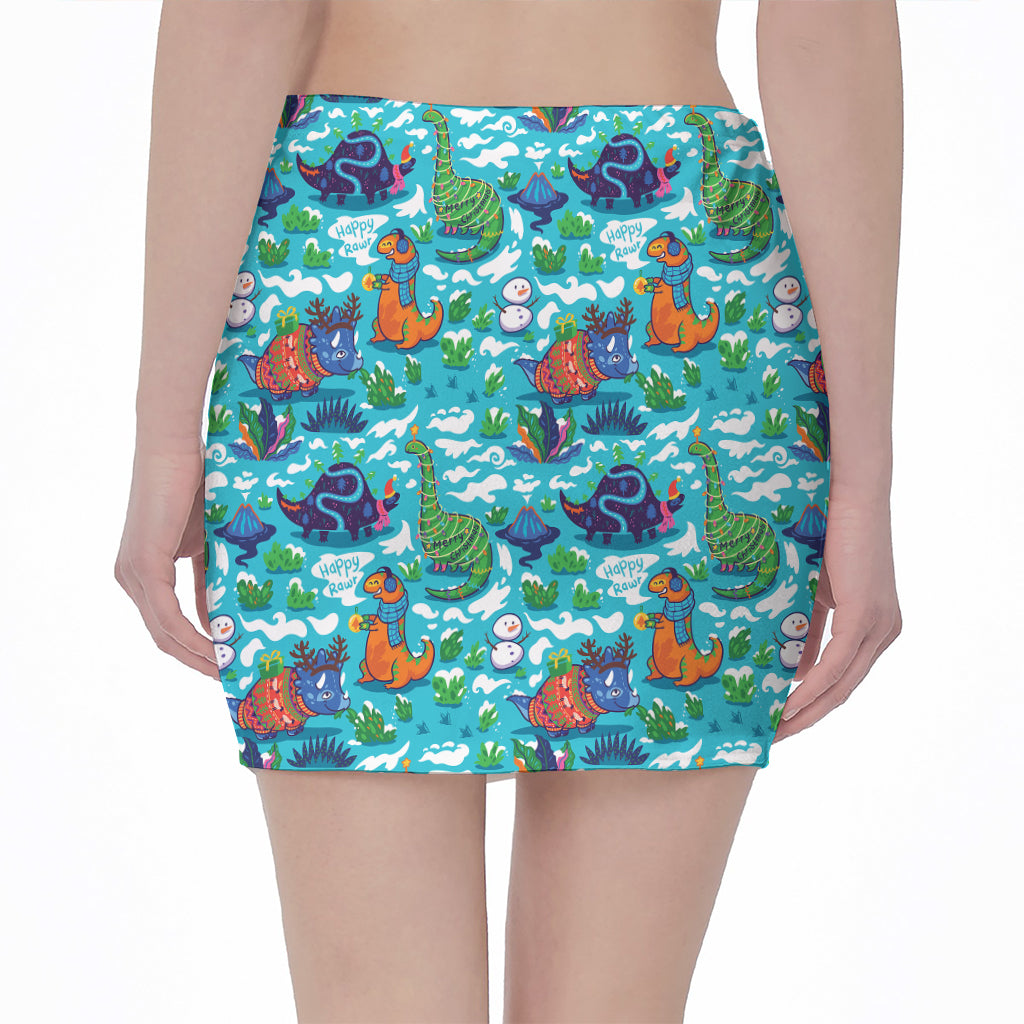 Xmas Dinosaur Pattern Print Pencil Mini Skirt