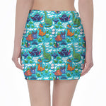 Xmas Dinosaur Pattern Print Pencil Mini Skirt
