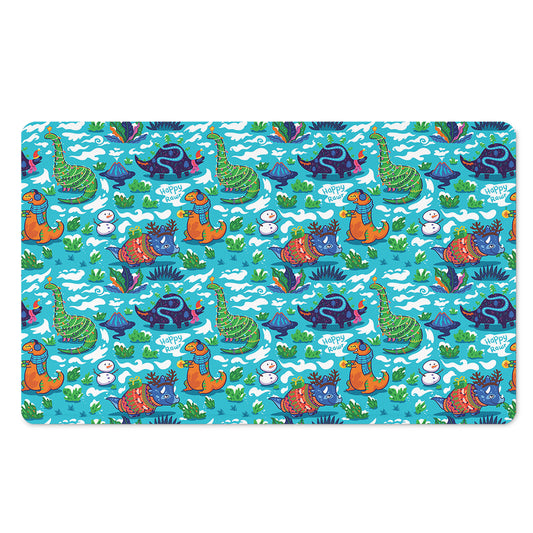 Xmas Dinosaur Pattern Print Polyester Doormat