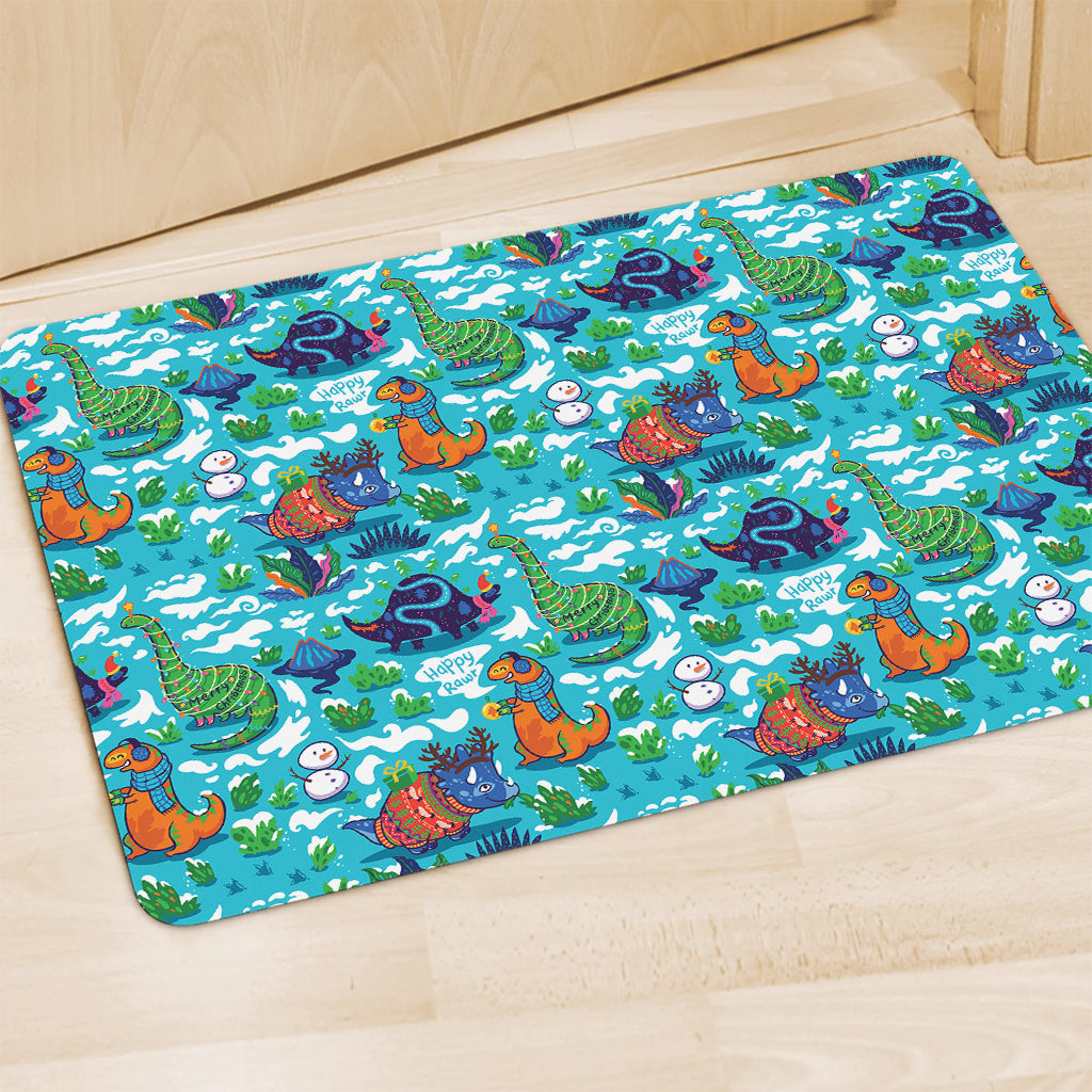 Xmas Dinosaur Pattern Print Polyester Doormat