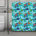 Xmas Dinosaur Pattern Print Polyester Shower Curtain