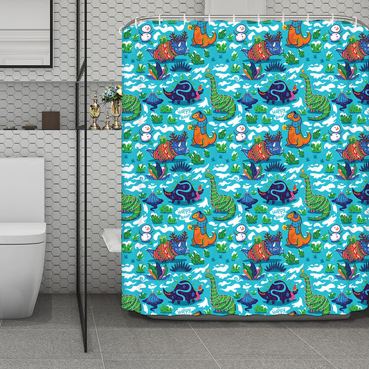 Xmas Dinosaur Pattern Print Polyester Shower Curtain