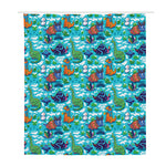 Xmas Dinosaur Pattern Print Polyester Shower Curtain