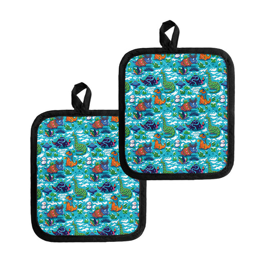 Xmas Dinosaur Pattern Print Pot Holders