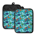 Xmas Dinosaur Pattern Print Pot Holders With Pocket