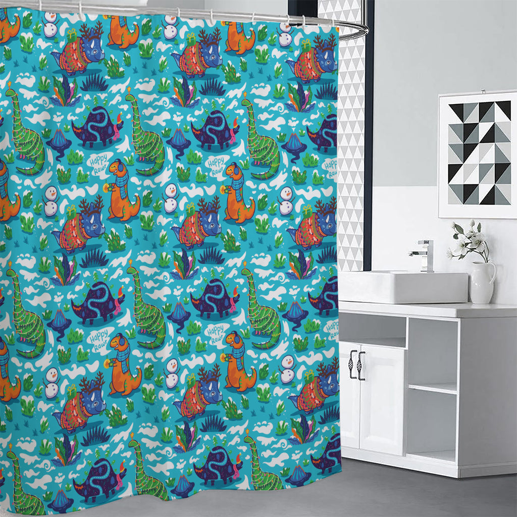 Xmas Dinosaur Pattern Print Premium Shower Curtain