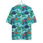 Xmas Dinosaur Pattern Print Rayon Hawaiian Shirt