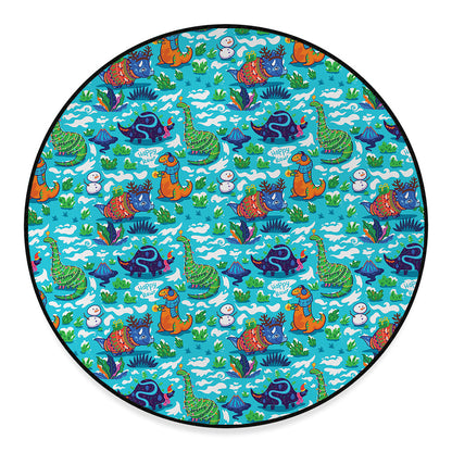Xmas Dinosaur Pattern Print Round Floor Mat