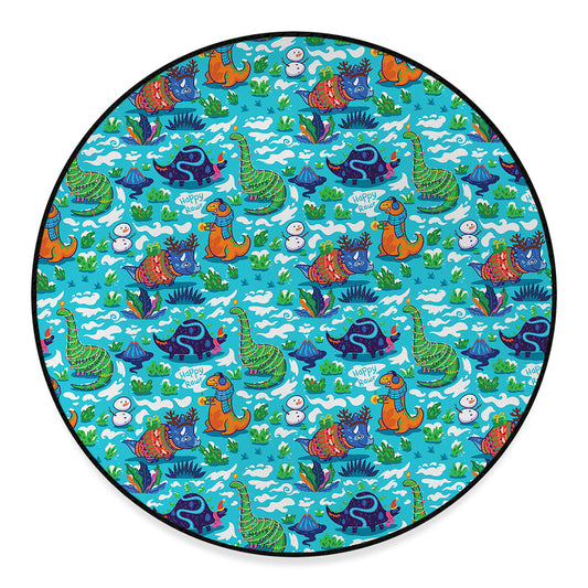 Xmas Dinosaur Pattern Print Round Floor Mat