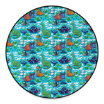 Xmas Dinosaur Pattern Print Round Floor Mat