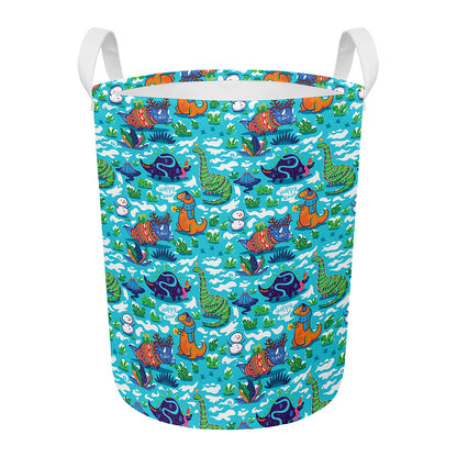 Xmas Dinosaur Pattern Print Round Laundry Basket