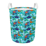 Xmas Dinosaur Pattern Print Round Laundry Basket