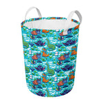 Xmas Dinosaur Pattern Print Round Laundry Basket