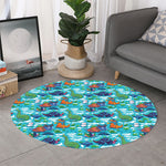 Xmas Dinosaur Pattern Print Round Rug