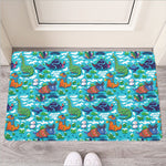 Xmas Dinosaur Pattern Print Rubber Doormat