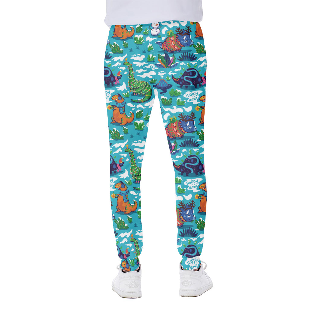 Xmas Dinosaur Pattern Print Scuba Joggers