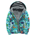 Xmas Dinosaur Pattern Print Sherpa Lined Zip Up Hoodie