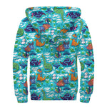 Xmas Dinosaur Pattern Print Sherpa Lined Zip Up Hoodie