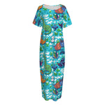 Xmas Dinosaur Pattern Print Short Sleeve Long Nightdress