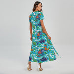 Xmas Dinosaur Pattern Print Short Sleeve Maxi Dress