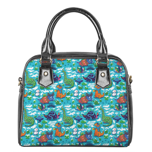 Xmas Dinosaur Pattern Print Shoulder Handbag