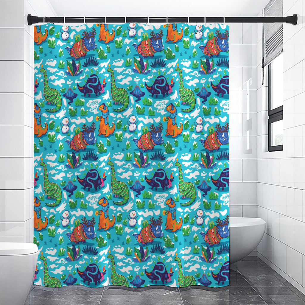 Xmas Dinosaur Pattern Print Shower Curtain